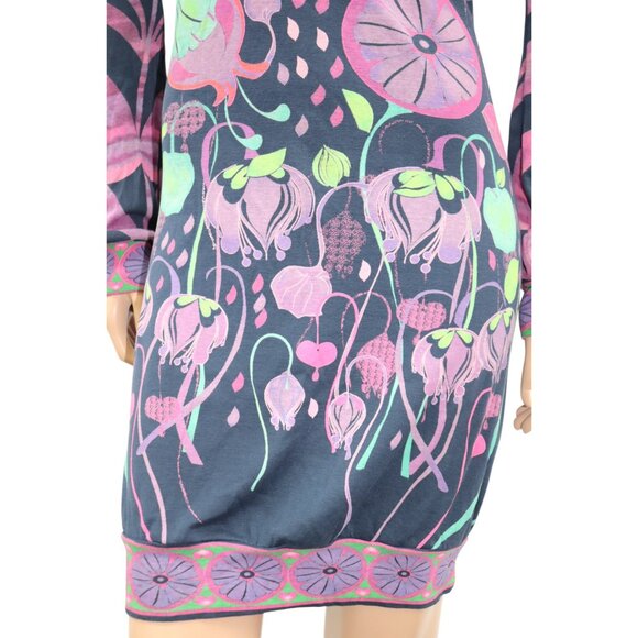 CUSTO BARCELONA Flower POPPY Motorcycle Print Long Sleeve Body Con Dress M/L - Picture 2 of 10